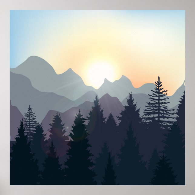 Póster Hermoso ilustracion de paisajes de amanecer (Frente)