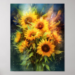 Póster Hermoso Ilustracion Sunflowers Floral Bouquet