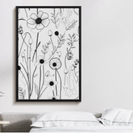 Póster Hermoso jardín de flores de tinta negra minimalist