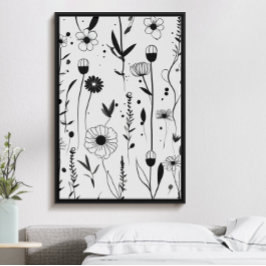 Póster Hermoso jardín de flores de tinta negra minimalist