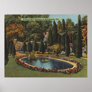 Póster Hermoso jardín en Savannah GA Postcard