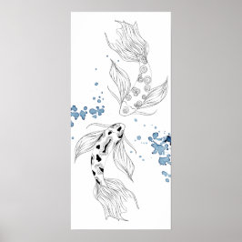 Póster Hermoso Koi Fish Japonés Nadando