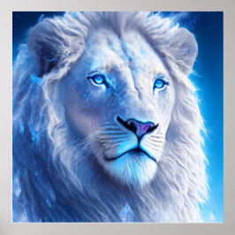 Póster Hermoso león místico blanco con ojos azules