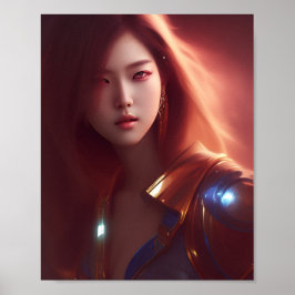 Póster Hermoso lindo chica Kpop de estilo futurista