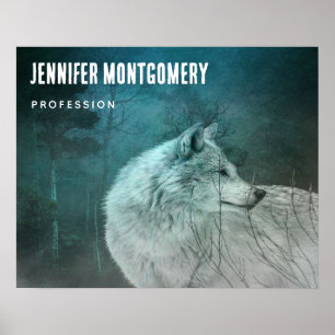 Póster Hermoso lobo gris en un negocio forestal oscuro