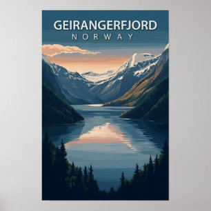 Póster Hermoso lugar Geirangerfjord Noruega Viaje