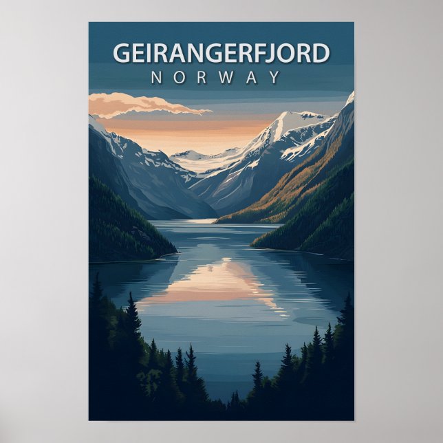 Póster Hermoso lugar Geirangerfjord Noruega Viaje (Frente)