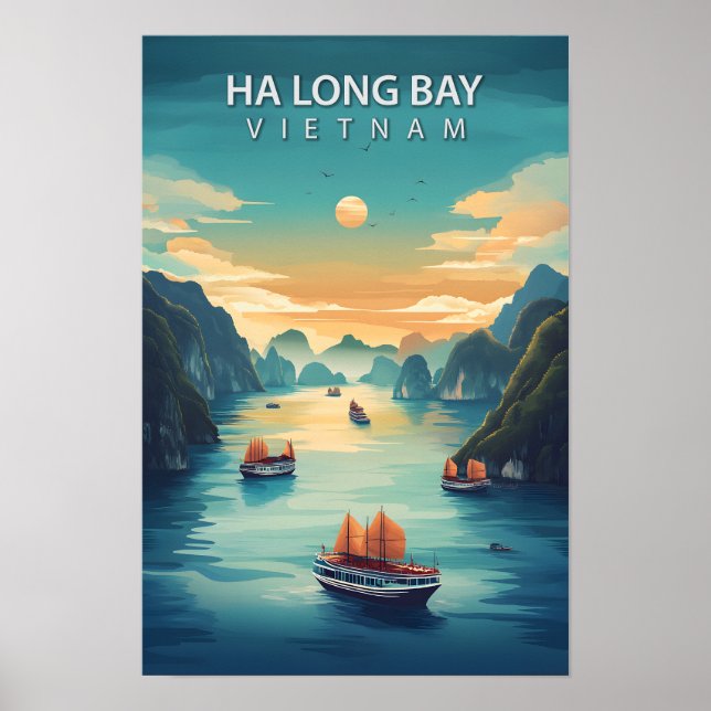 Póster Hermoso lugar Ha Long Bay Vietnam Viaje (Frente)