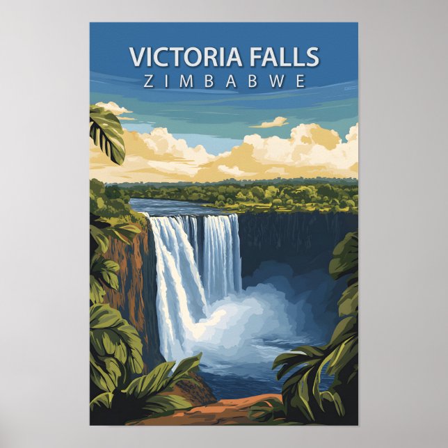 Póster Hermoso lugar Victoria Cataratas Zimbabue Viaje (Frente)