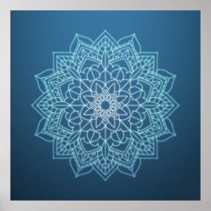 Póster Hermoso Mandala azul con monograma