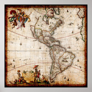 Póster Hermoso mapa antiguo vintage de Norteamérica