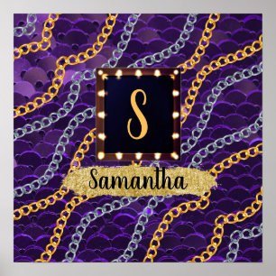 Póster Hermoso Monograma Morado Elegante Moda