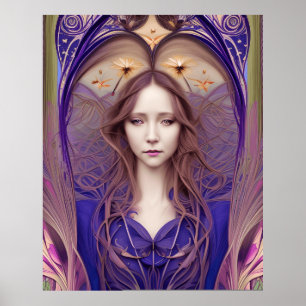 Póster Hermoso morado azul Art Nouveau