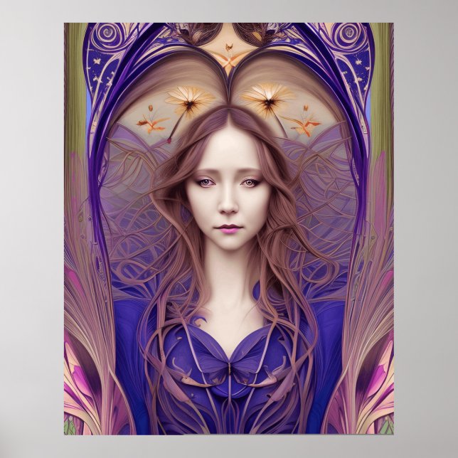 Póster Hermoso morado azul Art Nouveau (Frente)