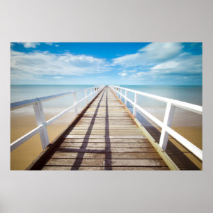 Póster Hermoso océano, playa, cielo soleado, muelle