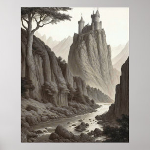 Póster Hermoso paisaje artístico medieval