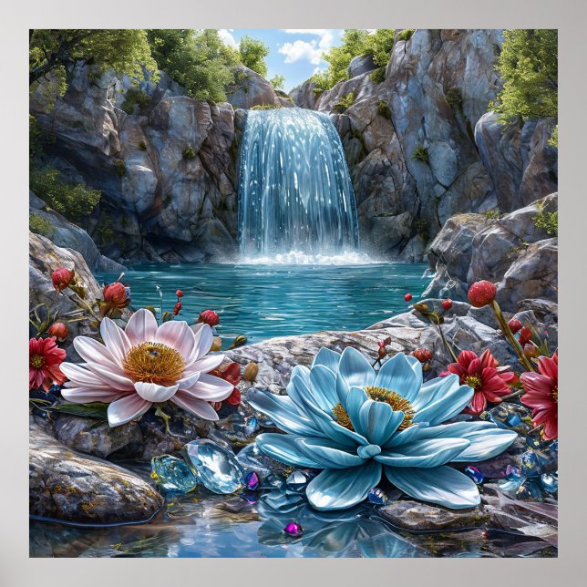 Póster Hermoso paisaje de cascada (Frente)