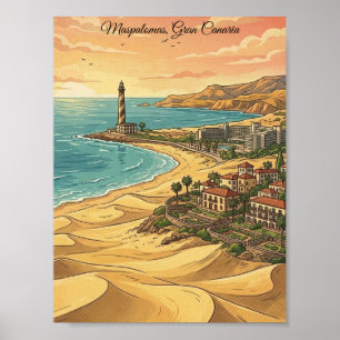 Póster Hermoso paisaje de dunas de Maspalomas Gran Canari