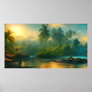 Póster Hermoso paisaje de las islas del Pacífico Sur Trop