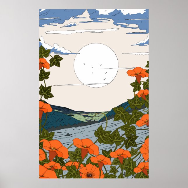 Póster Hermoso paisaje de pradera de flores silvestres (Frente)
