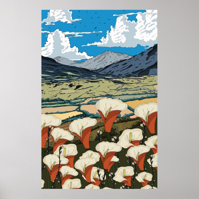 Póster Hermoso paisaje de pradera de flores silvestres (Frente)