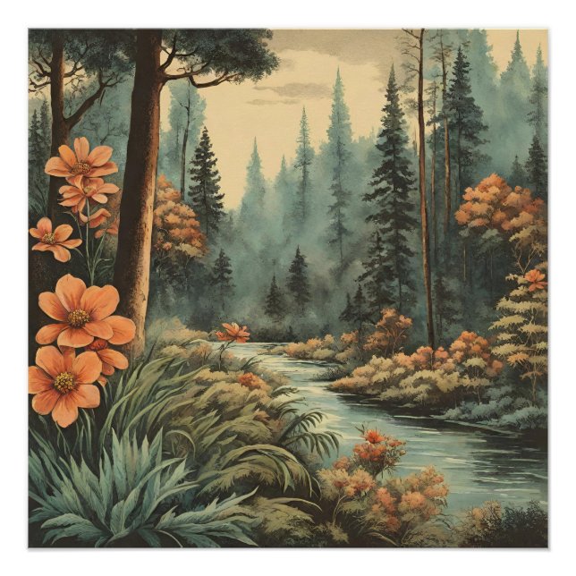 Póster Hermoso paisaje del río forestal (Anverso)