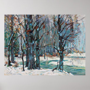 Póster Hermoso paisaje invernal gris azulado