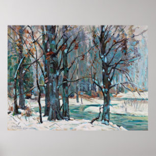 Póster Hermoso paisaje invernal gris azulado