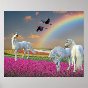 Póster Hermoso Paisaje Mágico de Flor de Arcoíris de Unic