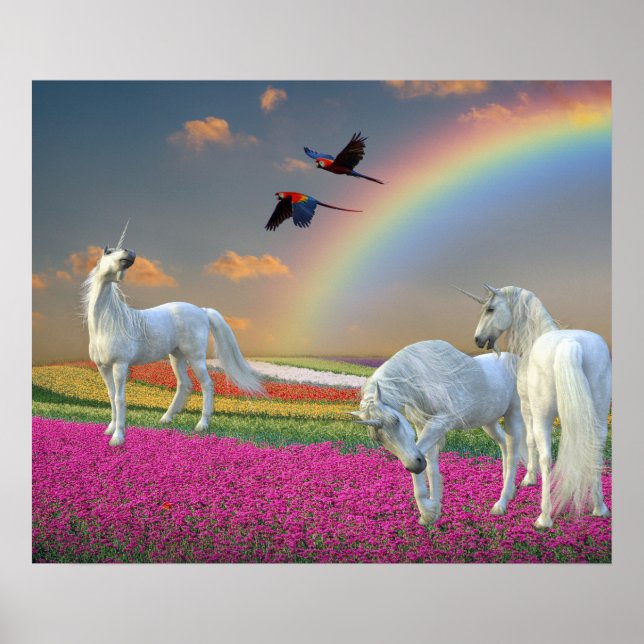 Póster Hermoso paisaje mágico de flores de arco iris de U (Frente)