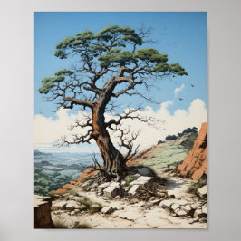 Póster Hermoso paisaje natural árbol único