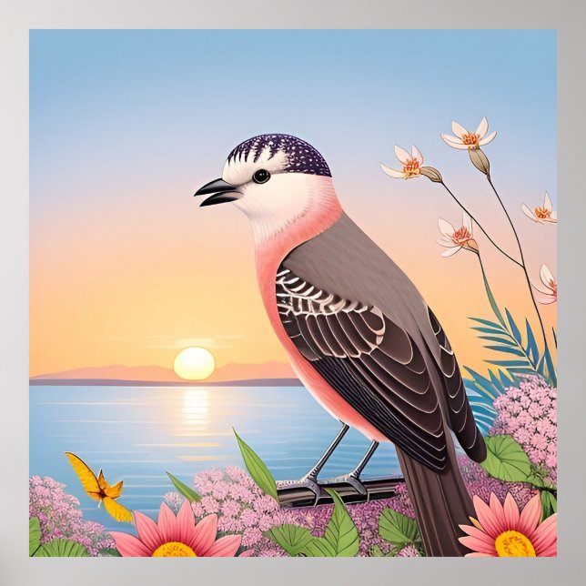 Póster Hermoso pájaro en escena natural costera (Frente)