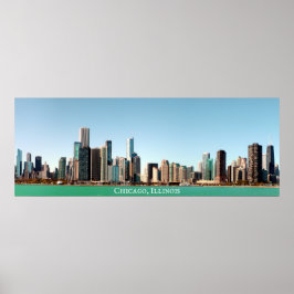 Póster Hermoso Panorámico Chicago Skyline River Sunny
