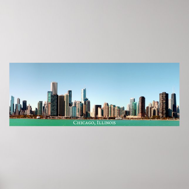 Póster Hermoso Panorámico Chicago Skyline River Sunny (Frente)