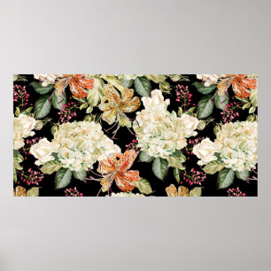 Póster Hermoso patrón de acuarela con flores de hidra