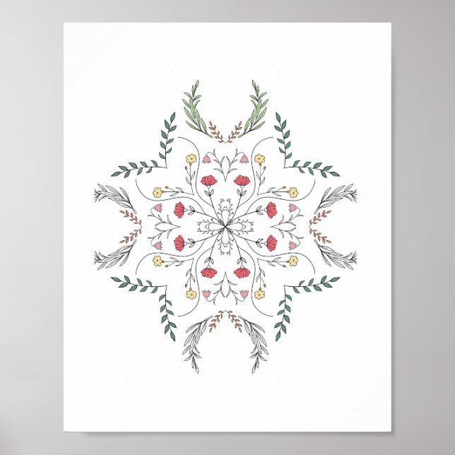 Póster Hermoso patrón de flores, mandala (Frente)