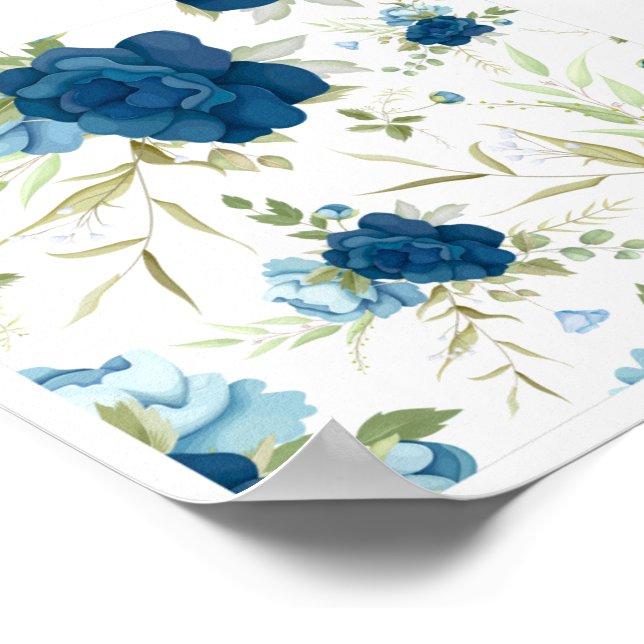 Póster Hermoso Patrón Floral Azul Sin Costuras (Esquina)