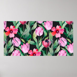 Póster Hermoso patrón floral sin fisuras con acuarela