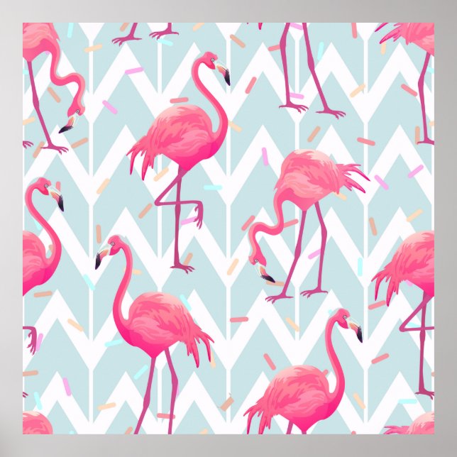 Póster Hermoso patrón tropical sin costura con flam rosa (Frente)