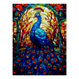 Póster Hermoso Peacock Vidrio Manchado