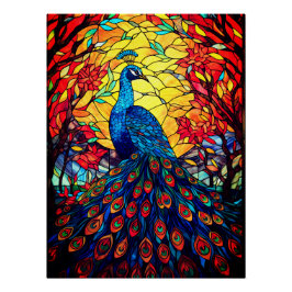 Póster Hermoso Peacock Vidrio Manchado