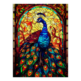 Póster Hermoso Peacock Vidrio Manchado
