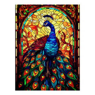 Póster Hermoso Peacock Vidrio Manchado
