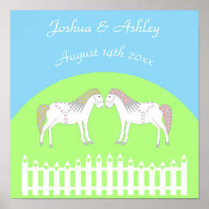 Póster Hermoso Personalizado de caballos Boda blanco
