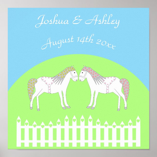 Póster Hermoso Personalizado de caballos Boda blanco (Frente)