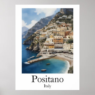Póster Hermoso Positano Italia Pintura de paisajes