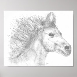 Póster Hermoso Poster de boceto de lápiz de caballo