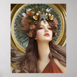Póster Hermoso Poster de flores de estilo Art Nouveau