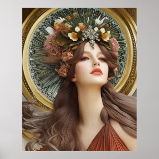 Póster Hermoso Poster de flores de estilo Art Nouveau