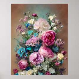 Póster Hermoso Poster de flores rosadas blancas lilas mor